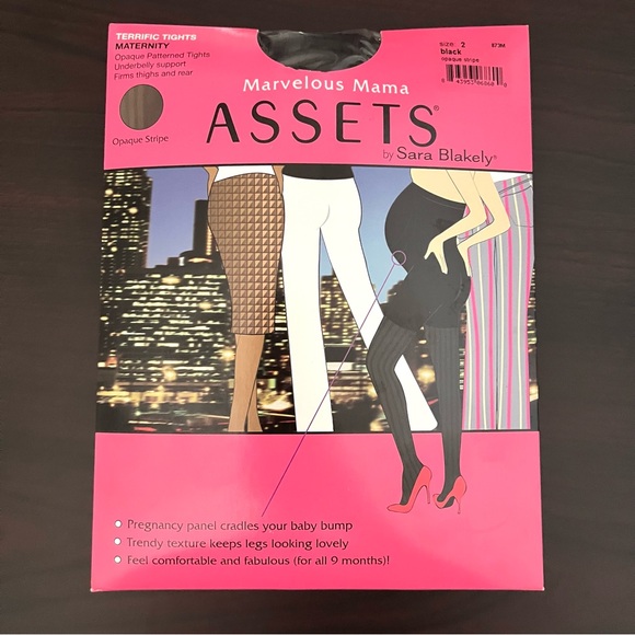 Assets by Spanx Marvelous Mama Maternity Terrific Tights Black Opaque Stripe - Picture 1 of 6